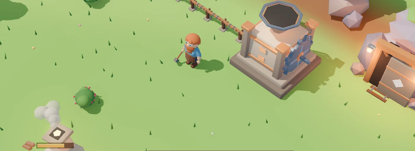 The Ancestor Machine at the mine gate, a dwarf delivering copper bars